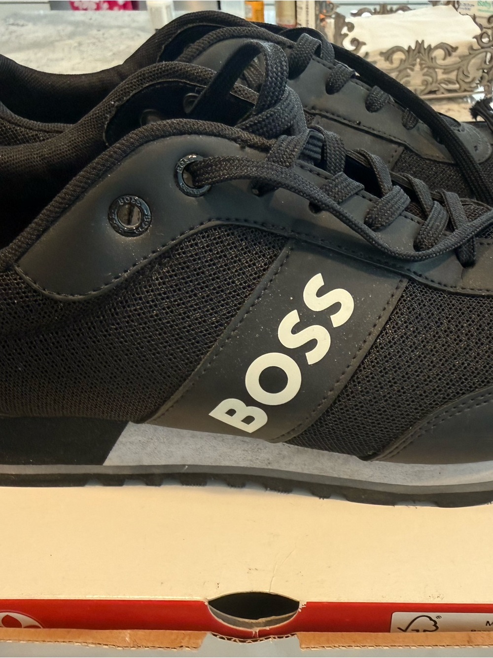 BOSS Men's Black & Gray Mesh Sneakers Sz 41